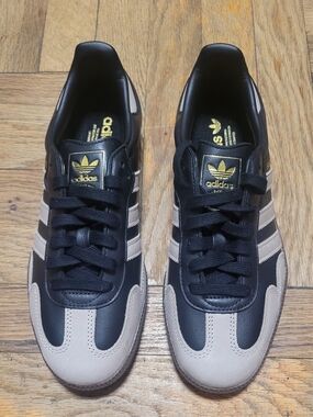 Adidas Black & Cream Gazelle Sneakers with Gold Logo